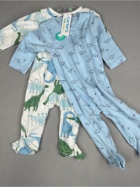 Carter’s Baby Dinosaur Sleepers 2 Pack Blue Zip Pajamas 6-9M NWT